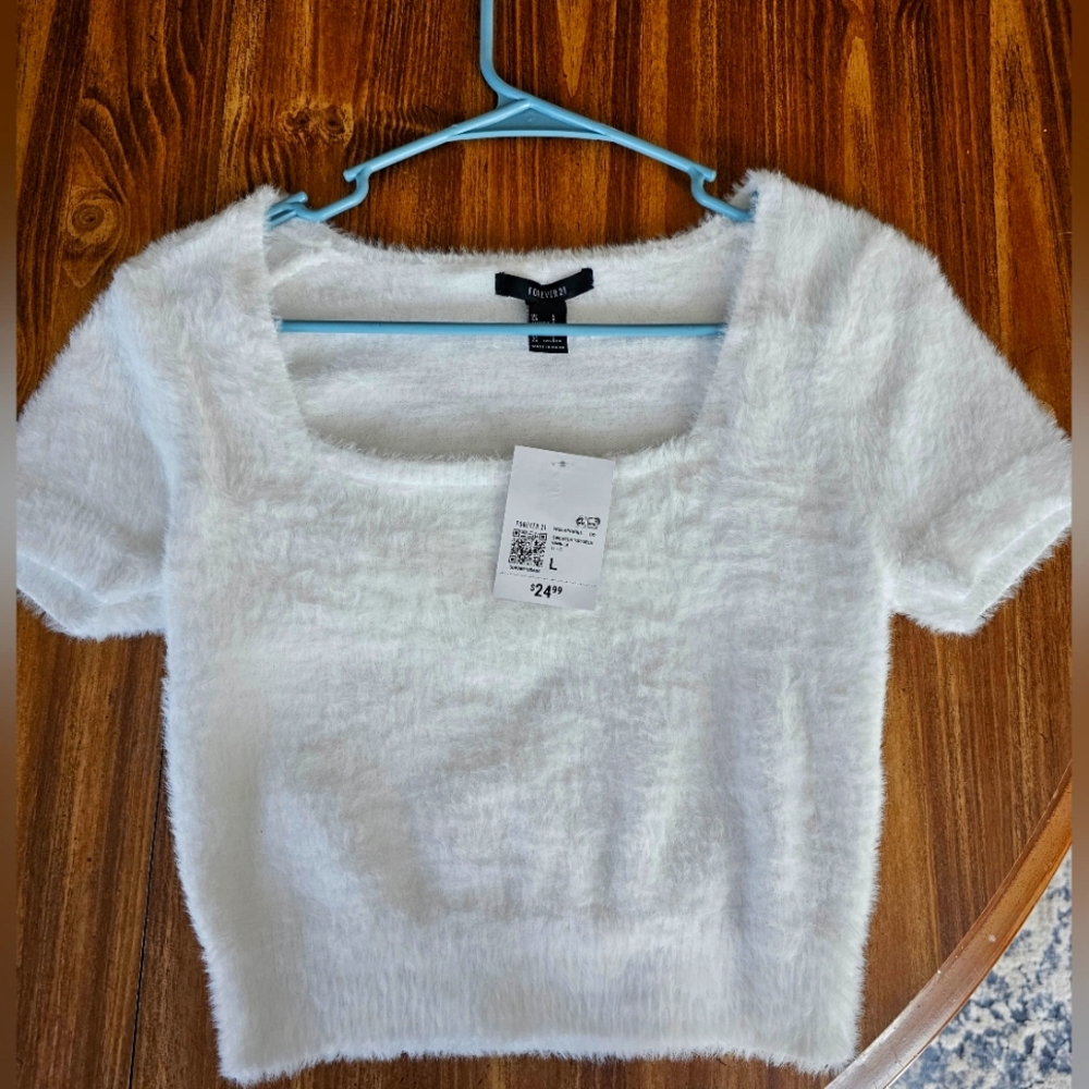Cropped Fuzzy Sweater Knit Tee, Forever 21